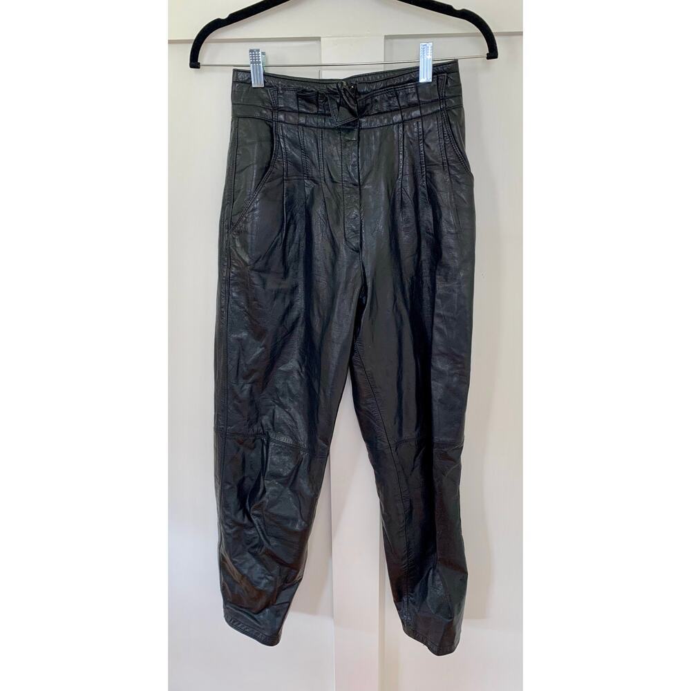Toffs Leather Pants in Black Size 4P Petite Zip Fly Pleated Tapered Leg Lined